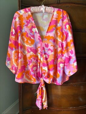Adrienne Pink & Orange Floral Tie-Front Blouse